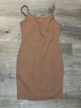 Magrad Women’s Brown Bodycon Midi Dress Size L Sleeveless Spaghetti Strap